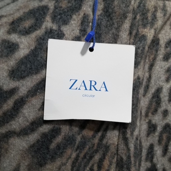 NWT Zara Circular Womens Shirt Dress M Gray Animal Print RuffledSleeve NWT - Picture 5 of 11